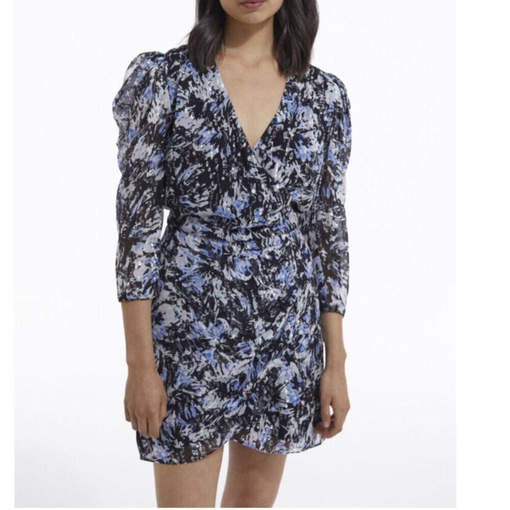 The Kooples Black &  Blue Printed Mini Dress